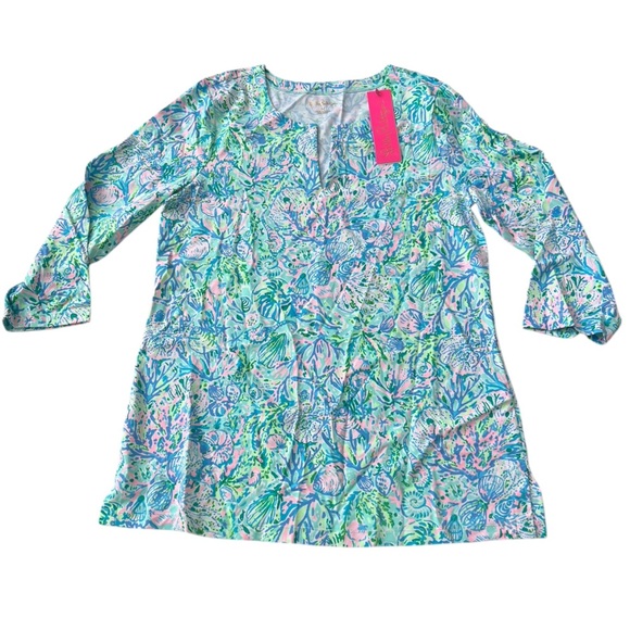 NWT Lilly Pulitzer Women’s UPF 50+ Karina Tunic in Surf Blue Soleil It On Me M - Picture 2 of 6